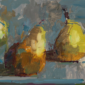 Pears, oil painting by Kate Hopkins