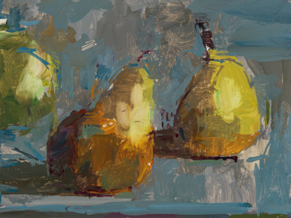 Pears, oil painting by Kate Hopkins
