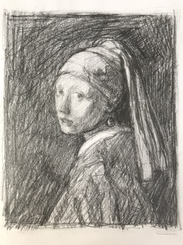 Drawing from the painting Girl with a Pearl Earing by Johannes Vermeer.