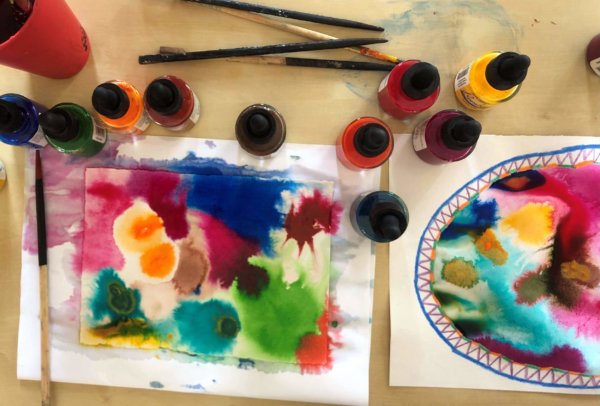 A colourful painting created on the Art For Life, Art and Wellbeing Workshop