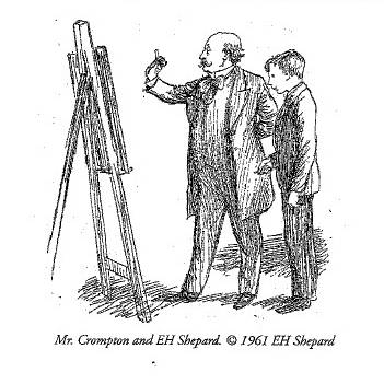 Illustration by EH Shepard 1961, of John Crompton nephew of Thomas Heatherley, tutoring a young EH Shepard. Copyright EH Shepard 1961