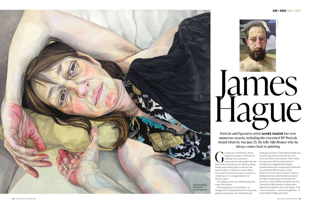 First page of a feature on artists James Hague in Artists & Illustrators November 2022 issue.