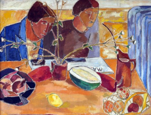 Christoforos Savva, Christoforos, Two Women at a Table, 1952–54. Credit: Courtesy of Ghika Savva