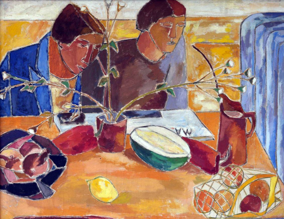 Christoforos Savva, Christoforos, Two Women at a Table, 1952–54. Credit: Courtesy of Ghika Savva