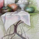 Table and gourds, painting by Lizzy May, 2022