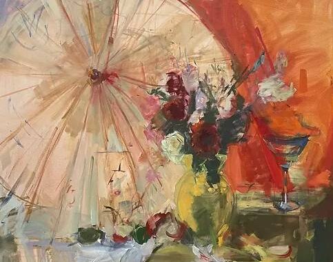 Still life with parasol 2022 by Eileen Chamberlain