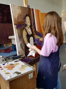 Portrait Diploma Student painting in the Heatherleys Studio