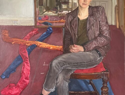 PORTRAIT OF LAURA SMITH, 2022, by JAMES LLOYD B. 1971. Oil on canvas 59 x 43 1/4 in. / 150 x 110 cm.