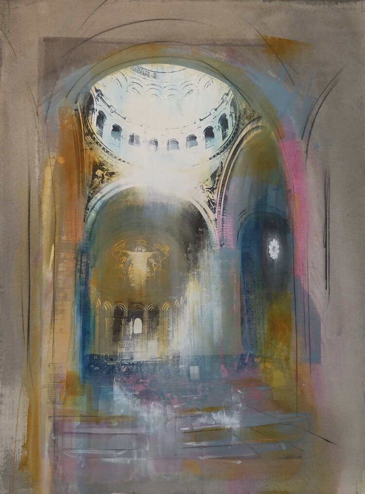 Light from above the Sacre Coeur, Mixed media on canvas, 48” x 36” by Alexander McQueen Duncan.