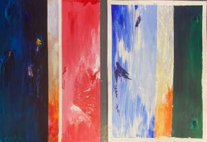 Colourful, abstract paintings on paper. By Heatherleys student, Daria Coleridge MA ARCA