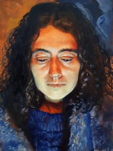 Self Portrait, in oil paint by Natalia Glinoer